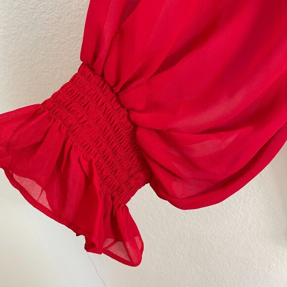 Vince Camuto Womens Plus 3X Red V Neck Chiffon Blouse Long Sleeve Shirt Top - Picture 10 of 11